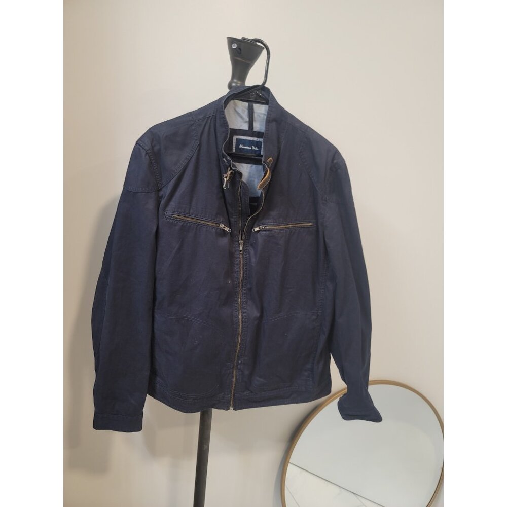 Massimo Dutti Men’s Waxed Jacket Navy Blue Button Front Field Coat Size Xxl